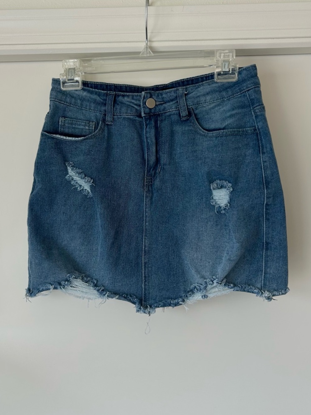 Distressed Dark Blue Denim Mini Skirt